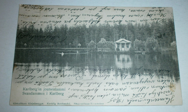 Hämeenlinna Karlbergin joutsenlampi + huvimaja, p. 1905