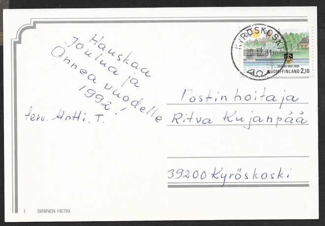 Postil. - Iisalmi 100v. (LAPE 1152) Kyröskoski 20.12.91