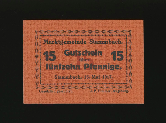 Saksa Notgeld 15 Pfennig, Stammbach 15.5.1917