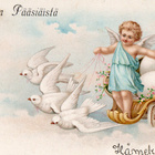 Vanha pääsiäiskortti-enkeli ja linnut - pikkukuva 1