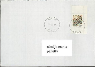 1992 lintuvihon tilhi ylä- ja alareunat kirje