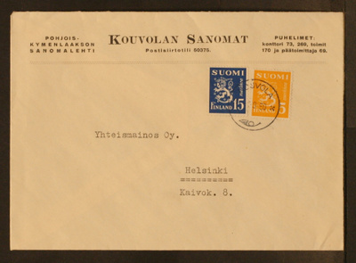# 23616 # Kirje Kouvola > Helsinki - 1950 - Kouvolan Sanomat