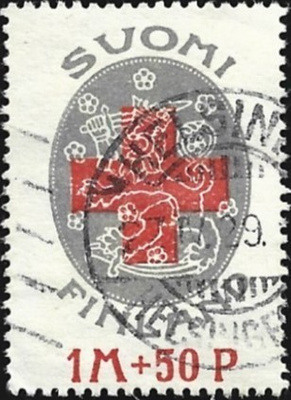 1922 Punainen Risti 1 mk + 50 p leimattu LaPe 108