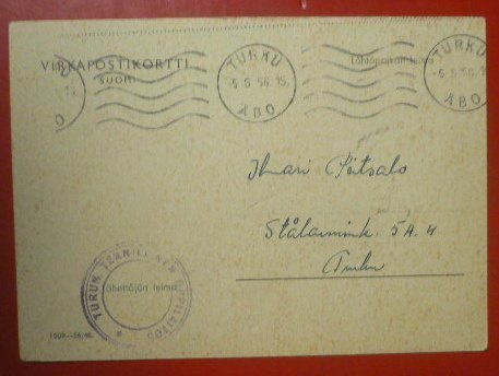 Virkapostikortti - Kauppa- ja teollisuusministeriö 1956