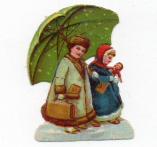WANHA / Ihastuttava lapsipari lumisateessa. 1900-l.