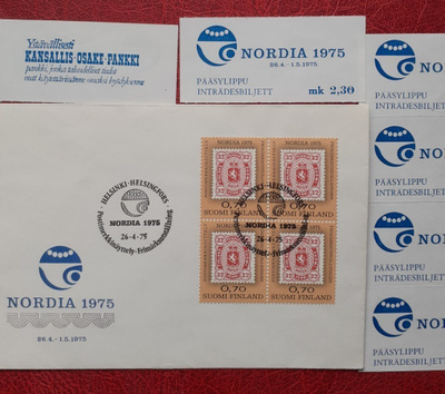 Nordia Postimerkkinäyttely 1975 epk Nelilö + 6 kpl sis.pääsy