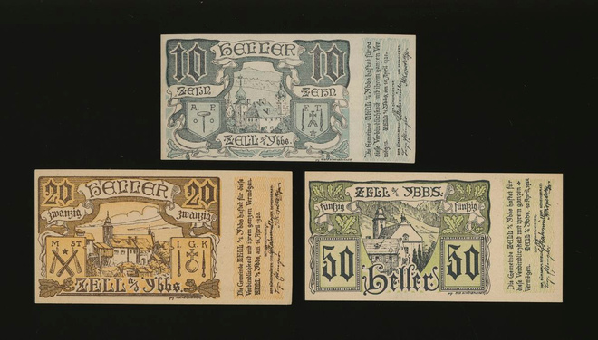 Itävalta Notgeld 10, 20, 50 Heller, Zell ad Ybbs
