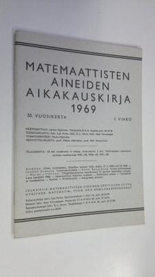 Matemaattisten aineiden aikakauskirja 1969 1. vihko
