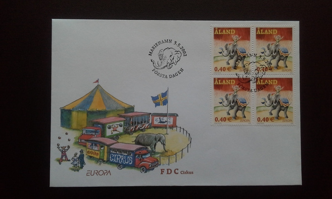 FDC Åland nelilö Euroopa-Sirkus 3.5.2002 LaPe 208