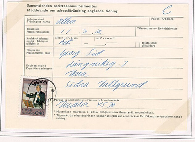 1969 Järnefelt sanomalehden osoitteenmuutos