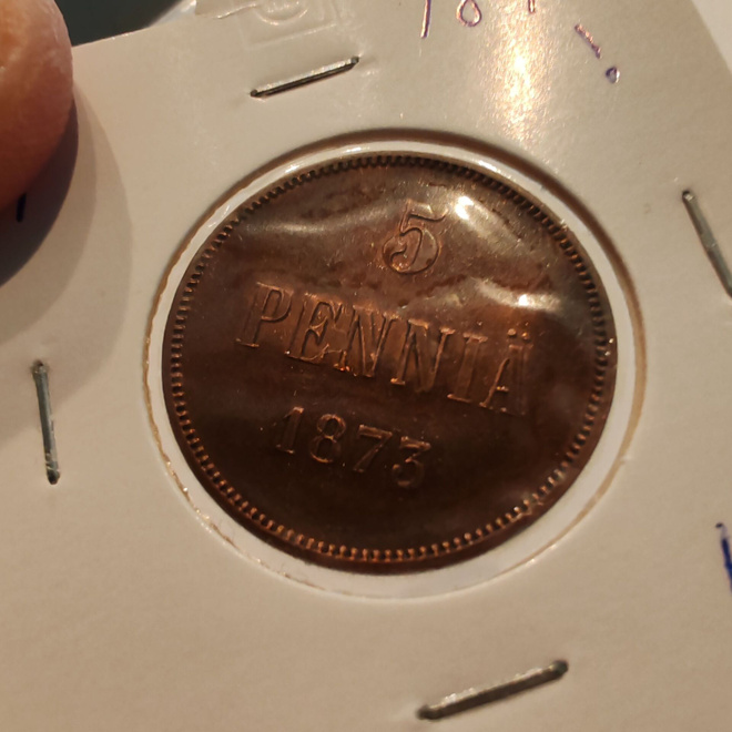 5 penniä 1873 leimakiiltoa