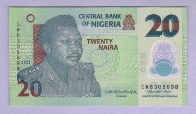 Nigeria 20 Naira v.2022 UNC P-34 (Polymer)