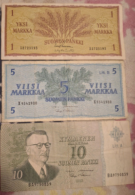 1mk, 5mk, 10mk setelit 1963.
