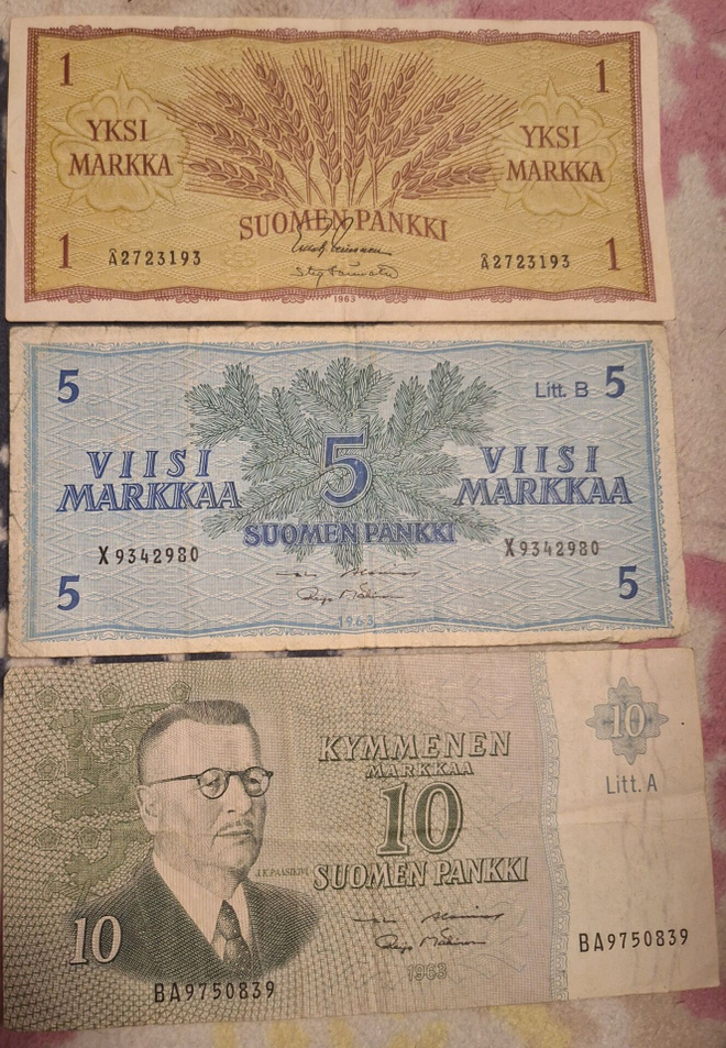 1mk, 5mk, 10mk setelit 1963.