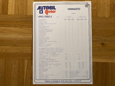 Hinnasto Opel Omega A 1987/1988. Esite