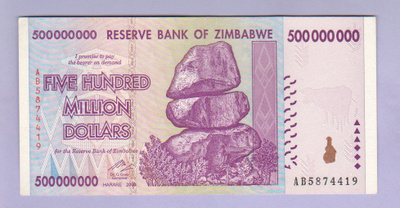 Zimbabwe 500 000 000 Dollaria v.2008 UNC P-82