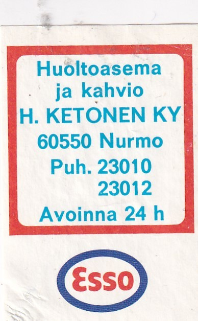 Nurmo H. Ketonen Ky , ESSO  Huoltoasema ja kahvio   6/9