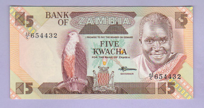 Zambia 5 Kwacha v.1986-87 UNC P-25d