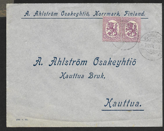 Postilä. - Saarinen 0,40mk (LAPE 2x72A) Normarkku 20.9.1920