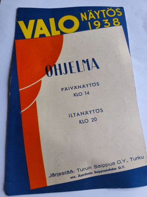 VALO näytös 1938 ohjelmaesite