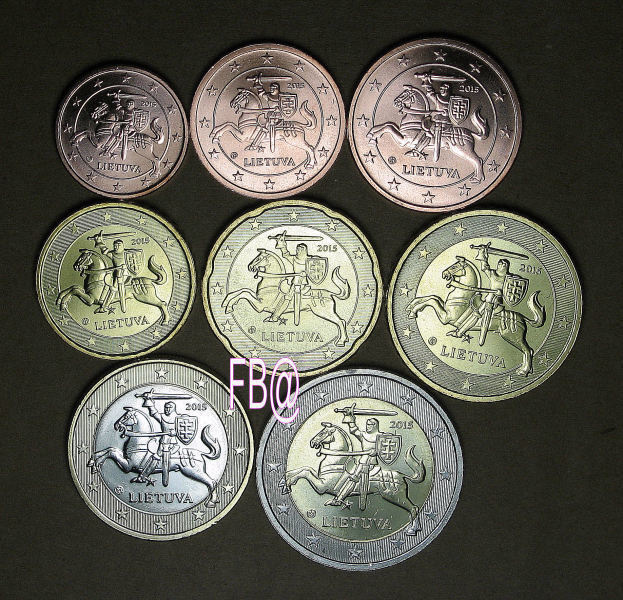 2015 LIETTUA : 1c - 2euro UNC- irtokolikot rullasta