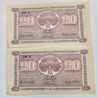 2 x 20 mk 1939 Pakkasileät Numerot Peräkkäin - pikkukuva 1