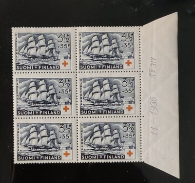 1937 Punainen Risti 3,5mk+35p numerokuusilo **