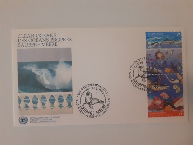 Ensipäiväkuori (FDC) - UN - Clean Oceans v. 1992
