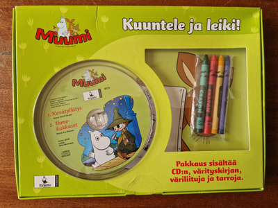 MUUMI Kuuntele ja Leiki. Cd värityskirja,värit ja  Kirjalito