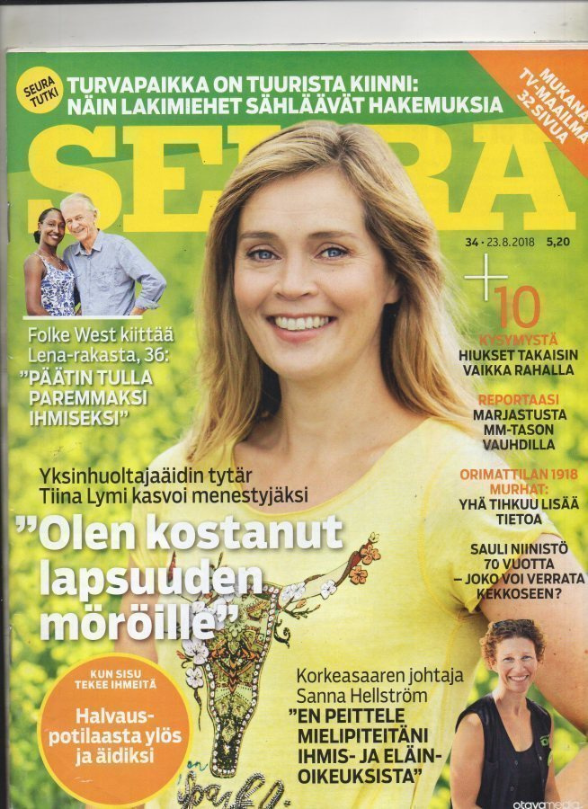 Seura n:o 34 2018 Tiina Lymi. Folke West. Sanna Hellström.