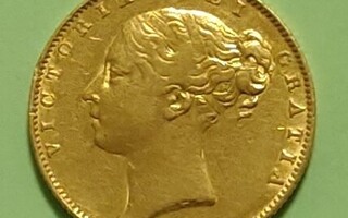Englanti, 1 Sovereign 1843, young Victoria. Aika hyvä kunto.