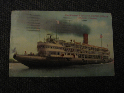 Laivakortti "The Whaleback Excursion Steamer".  Kulk. 1911.