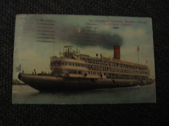Laivakortti "The Whaleback Excursion Steamer".  Kulk. 1911.