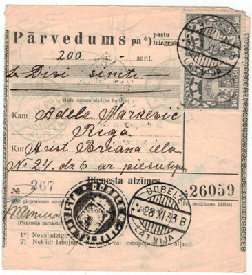 Latvia Mi 152 pari postiosoitus, kotiinkanto pyydetty