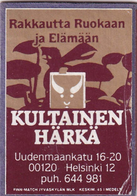 Helsinki, Kultainen Härkä , Tulitikkuetiketti.  e174