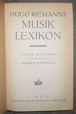 Hugo Riemanns Musik Lexikon 1929