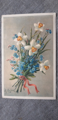 Elena Kojine  kukkakortti, v. 1936, P. vaunu -leima