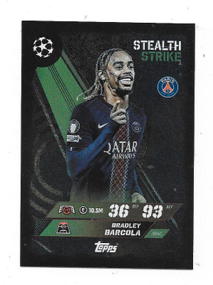 25-26 Topps Match Attax Stealth # 454 Bradley Barcola , PSG