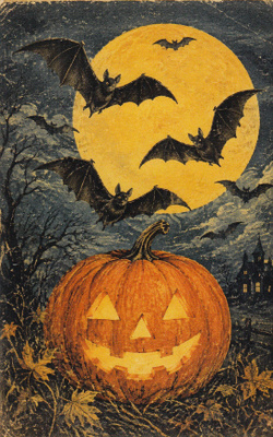 Halloween lepakot ja kurpitsa
