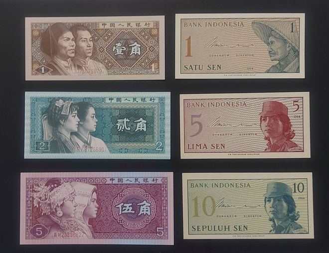 Kiina (1,2,5 Jiao 1980) & Indonesia (1,5,10 Sen 1964) – UNC