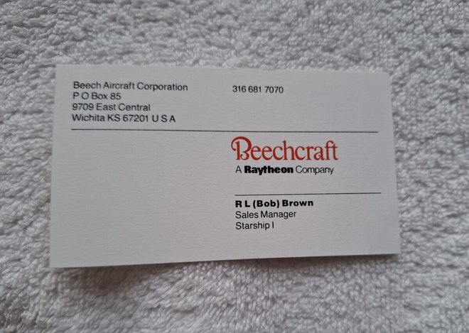 Beech Aircraft Corporation yhtiön käyntikortti