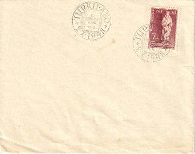 1948 MIkael Agricola 7mk merkin FDC-kirje Turku-leimoin
