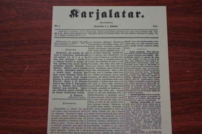 Karjalatar ensimmäinen numero 2.10.1874 näköispainoksena