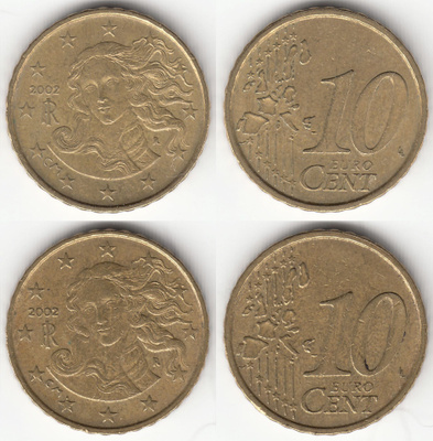 Italia 10 c 2002 CIRC, eri variantit