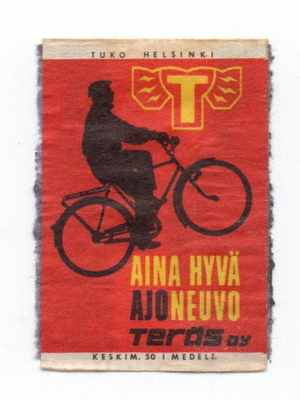 Tulitikkuetiketti TUKO, Helsinki Aina Hyvä ajo neuvo Teräs