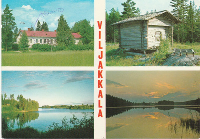 Postikortti VILJAKKALA, Koulu+Vanha aitta+Maisemia Karhelta