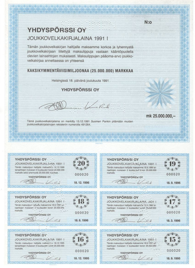OKK obligatio Yhdyspörssi Oy jvkI 18.12.1991 25 Mmk
