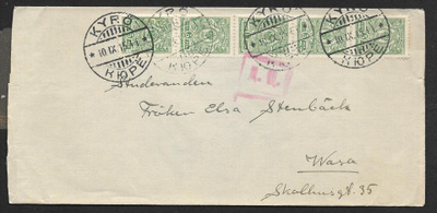 Postil. - 5p 1911 (LAPE 5x62) Kyrö 19.9.1915 + sens