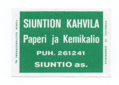 Porin tulitikkutehdas SIUNTION KAHVILA paperi ja kemikalio