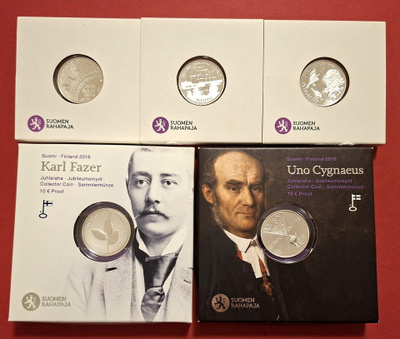 5 x 10 € Suomi: Fazer, Cygnaeus, Topelius, Sauna ja Saamelai